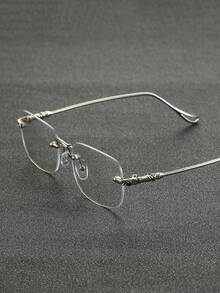 1pc Modern Minimalist Design Elegant Rimless Men's Glasses, Transparent Lenses, Simple Fashion High-End Glasses - Multicolor - View 3