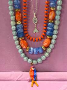 4-1pc Beach Vacation Style Elegant Casual Shiny Versatile Unique Personalized Exquisite Small Fish Rice Bead Resin Ceramic Beaded Necklace Set For Women Daily Wear Holiday Party Jewelry - Multicolor - View 2