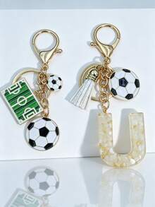 2 piezas Colgante de llavero personalizado con letra de fútbol - Blanco - Ver 22