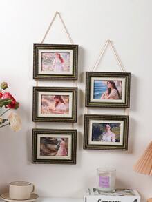 Vintage European Style Hanging Rope Photo Frame Set, Home Decor Atmosphere Photo Wall Frame, Can Decorate 5-Inch Photos, Suitable For Bedroom And Living Room Wall Hanging - Multicolor - View 5