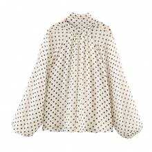 Women's Long-Sleeved Shirt With High Neck And Moon Print, Simple Casual Blouse, Fashionable Blouse For Working Women. - 乳白色 - 查看 1