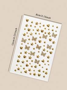 Gold Butterfly Heart Star 3D Large & Small Round Glitter Face Gems Y2K Self-Adhesive Rhinestones, DIY Concert Disco Party Shiny Face Decor - Gold - View 9