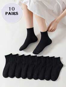 5/10/15/20 Pairs [Random Color] All-Match Unisex White Short Socks, Simple And Versatile, Suitable For Daily Wear - Black and White - View 12