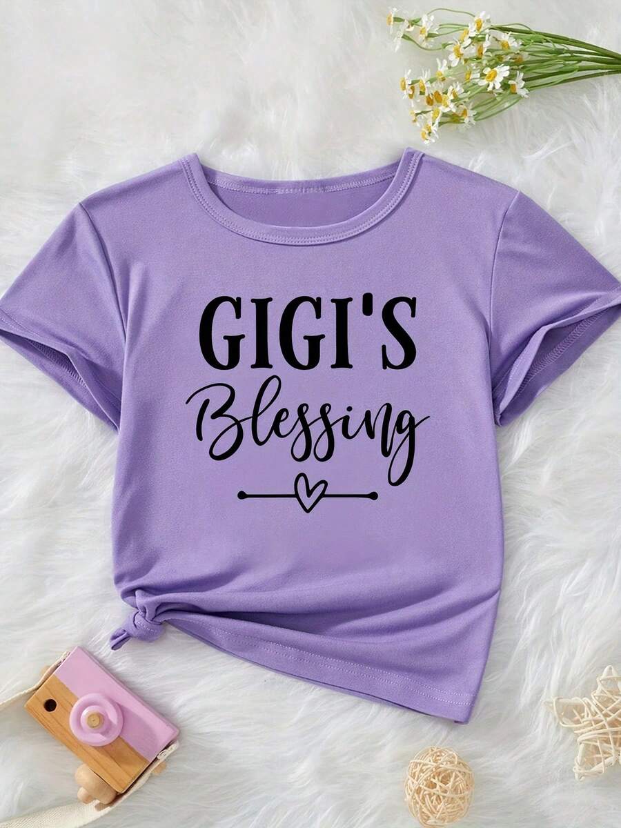Camiseta Casual para Niñas con Estampado de Letras de la Marca GIGI's Blessings - Morado - Ver 1