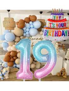 1 buah Balon Foil Angka 0-9 Ombre Langit Berbintang Ukuran 40 Inci, Untuk Dekorasi Pesta Ulang Tahun - MultiWarna - View 9