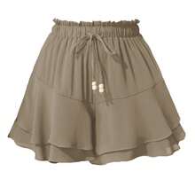 Falda pantalón de doble capa con volantes, cintura elástica y cordón ajustable: un diseño casual y deportivo pensado para evitar exposiciones accidentales. - Camel - Ver 9