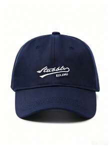 1pc Unisex Embroidered Letter Baseball Cap, Adjustable Size, Sun Protection, Fashionable, Soft Crown, Extra Wide Brim, Soft Sweatband, Lightweight, Classic Versatile Style, Suitable For Outdoor Sports And Daily Wear - Navy Blue - View 3
