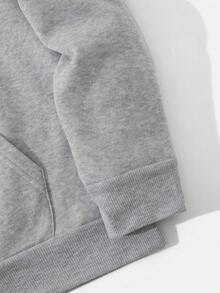 Teen Boy Letter Print Long Sleeve Pocket Casual Sweatshirt - Grey - View 5