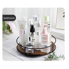 1PC Multifunctional Solid Wood Susan Storage Rack Steel Round Tray Organizer Rotating Turntable For Desktop Condiment Bottles Jars Makeup Tray Suitable For Kitchen Storage, Home Storage, Bedroom Storage - View 6