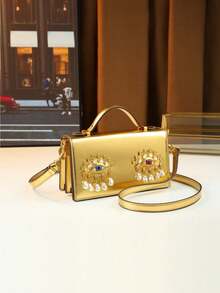 Nuevo bolso bandolera vintage con diseño creativo de ojo de perlas & strass, bolso de lujo Boston de moda para mujer, bolso de mano único - Multicolor - Ver 3