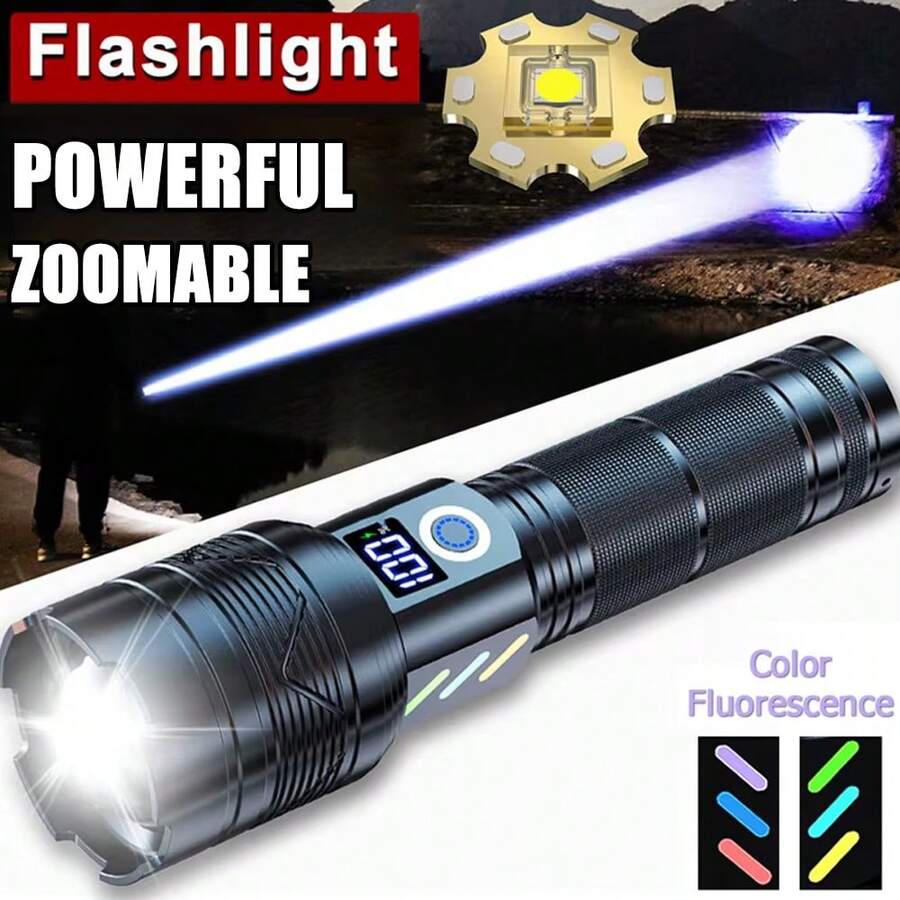 Outdoor High Power Strong Light Long Range LEP Flashlight, Telescopic Zoom Super Bright Flashlight - Multicolor - View 1