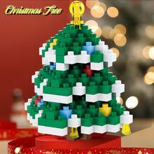 Micro-Particle Mini Christmas Theme Building Blocks Series, ABS Material, Includes: Santa Claus With Gift, Christmas Tree, Reindeer, Blue Hat Snowman, Wooden Bear, Small Train And Other Christmas Building Blocks Gift. Children's Stacking Blocks Toy Set, Soft Stress Relief Item, Creative DIY Educational 3D Handmade Assembly Toy. - Multicolor - View 4