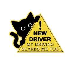 AD 1pc Black Cat Cute Small Black Cat Novice Driver Reminder Sticker, Please Wait Patiently Sign, Car Reflective Decal - A - View 11