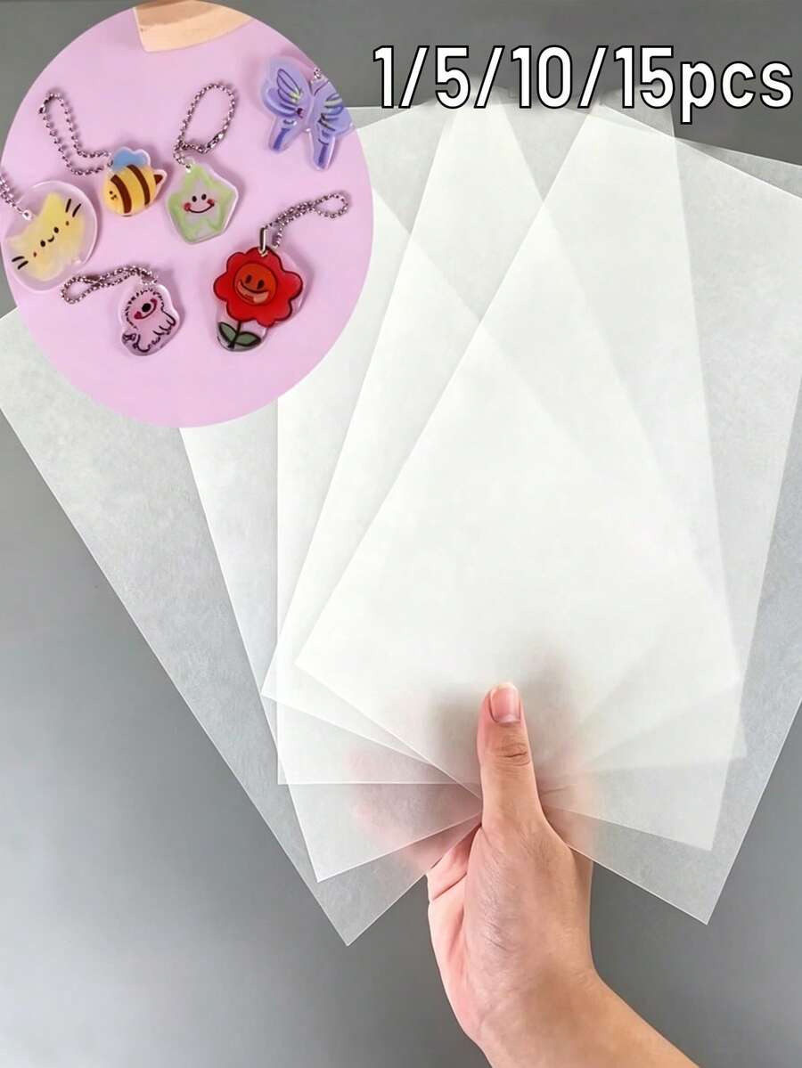 1/5/10/15pcs Heat Shrink Plastic Sheets, Translucent Blank Shrink Art Film, Suitable For DIY Room Decoration, Handmade Accessories, Floral Pattern, Smooth Texture, Creative Artist, Keychain Making, Decorative Paper - Multicolor - View 1