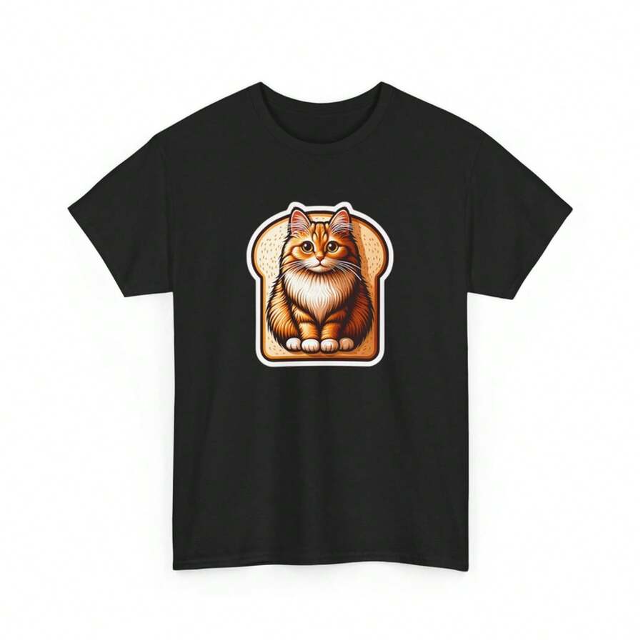 Weird Adult T Shirt Cat Bread Loaf Graphic Tee Obscure Funny Pet Gift Hippie - 黑色 - 查看 1