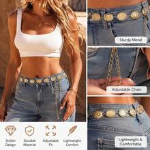 1pc Boho Gold Coin Chain Waist Belt For Women, Beach Vacation Metal Belt For Dress Skirt - Multicolor - View 3