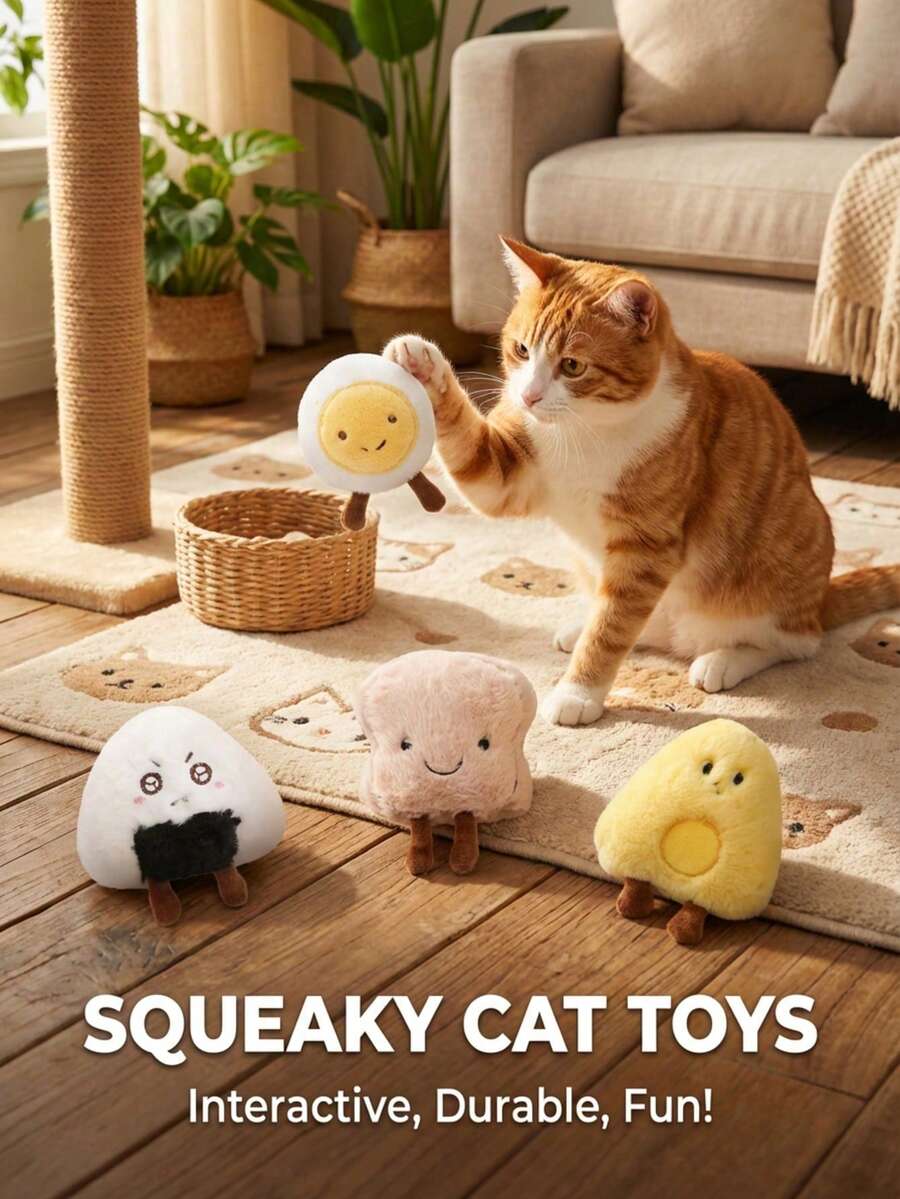 Juguete de peluche de gato de la serie de desayuno lindo con sonido de ladrido BB incorporado, juego interactivo con gatos - Multicolor - Ver 1