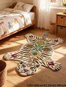 1pc Floral Tiger Shaped Rug, Plush Tiger Shaped Area Rug - Soft, Super Absorbent, Suitable For Bedroom, Living Room Or Bathroom, Machine Washable, Bathroom Rug, Decorative Rug, Bedroom Decor, Small Rug, Rug, Home Decor, Living Room Rug, Living Room Small Rug, Bedroom Rug, Living Room Home Decor - Multicolor - View 2