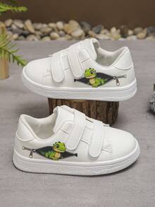 1 Pair Dinosaur Print Kids' Shoes, Suitable For All Seasons, Unisex, Student, Magic Tape, Comfortable, Casual, Non-Slip, Flat Bottom, Versatile, Fashionable, Sports Shoes - White - View 6