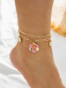 1 pieza de tobillera para mujer con colgante de bola de flores tallada de color plateado estilo vintage, adecuada para uso diario y en la playa. - Blanco - Ver 10