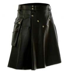 Men's Festive Tartan Skirt, Men's Multicoloured Pleated Leather Skirt - Blue - View 6