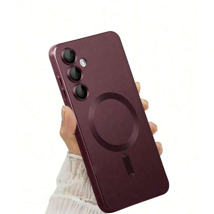 Luxury Magnetic Phone Case For Samsung Galaxy S24 S25 S22 S23 Ultra Plus S20 S21 FE Note 20 A35 A55 A05 A15, Soft TPU Material - Burgundy - View 1