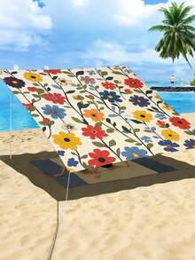 1pc Plant Leaf Floral Print Design Sunshade Awning, Outdoor Shade Cloth And Canopy, 2D Flat Printed Tent, Washable, Suitable For Garden, Camping, Beach, Yard, Poolside And More, Poles Not Included - Multicolor - View 48