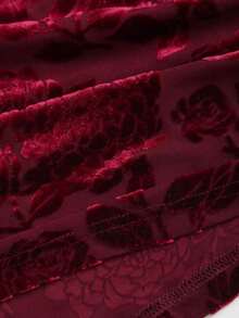 Women's Fitted Mermaid Maxi Dress With Off-The-Shoulder Design, Ruffles, And Vintage Velvet Trim - Color as Pic - View 5