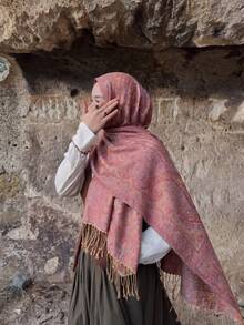 1 pieza Pañuelo/Pañuelo de cabeza clásico minimalista vintage de moda casual multifuncional de jacquard para mujer, adecuado para ropa abaya, pañuelo de cabeza musulmán de Oriente Medio y África, adecuado para viajes, vacaciones y uso en fiestas - Rosa - Ver 2