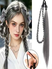 Women's Pre Braided Ponytail Hair Extensions, Handmade Synthetic Braids With Elastic Hair Tie, 2 Styles Single & Double Braided Pigtail Hairpieces For Daily Party Festival, Halloween - Multicolor - View 23