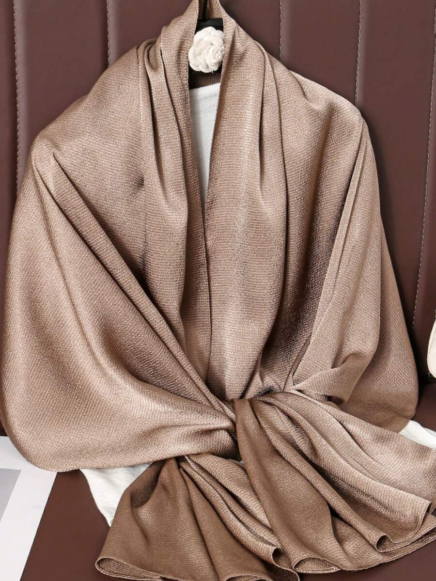1件女款 90*180cm 波希米亞風經典純色印花圍巾，時尚光滑緞面希賈布，防風防曬披肩
