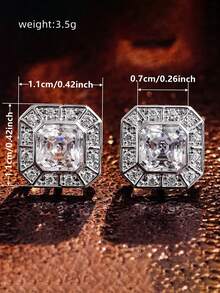 1 Pair Elegant Square Cubic Zirconia Stud Earrings, Designed For Women, Suitable For Weddings, Engagements, Anniversary Parties, Valentine's Day Gifts - 1# - View 6