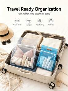Frosted PVC Travel Storage Bag With Handle, Semi-Transparent Zipper Organizer Bag, Suitable For Underwear, Swimwear, Socks, Toiletries, Cosmetics, Gym Clothes, Beach, Pool, Travel And Home Use, 28 X 25 X 8 Cm - Multicolor - View 5