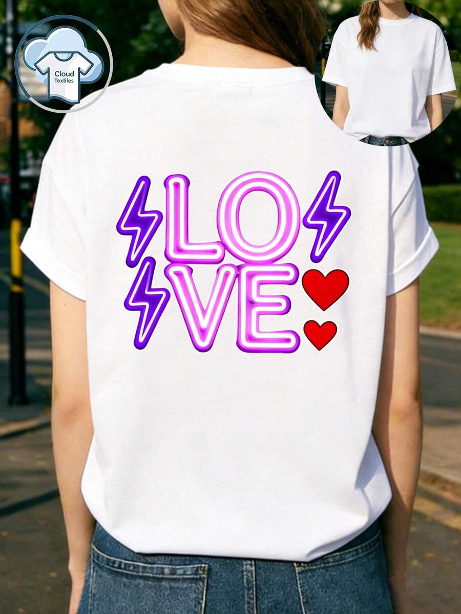 Camiseta Premium con Estampado de Confesión en la Espalda - 100% algodón, cuello redondo, adecuada tanto para hombres como para mujeres, estilo unisex. Elementos románticos: rosas, corazon - Blanco - Ver 1