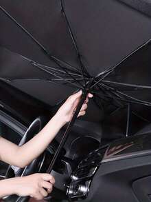 Car Windshield Sunshade, Foldable Car Umbrella For, Uv-Resistant Front Window (Heat Protection) Windshield Cover Clip - A - View 3
