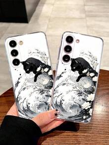 1件時尚黑貓與花卉圖案軟手機殼保護套，適用於 Honor Galaxy A04e/12/A13/A14/A34/A50/A52/A53/A54/S21/S22/S23/S24/S25/S25Ultra/S25FE/S26/S26 PLUS/S26 ULTRA/S26 EDGE/ 6A/7A/8A/ 12T/13T/15T/15 TPRO - 無色 - 查看 2