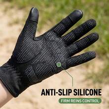 Pure Black Full Palm Anti-Slip Equestrian Riding Gloves, Reinforced Thumb Crotch, Adjustable Wrist Hook And Loop, Touchscreen Compatible Fingertips, Suitable For Equestrian Training And Competition - Black - View 6