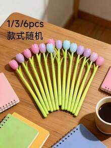 1/3/6pcs Tulip Color-Changing Gel Pens, Creative Flower Design Stationery, Suitable For Student Rewards, Party Favors, Classroom Notes, Back To School Essentials, Ideal For Children's Day, Teacher's Day And Other Celebrations (Changes Color In Sunlight) Random Colors - Style 1 - View 11