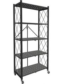 Estante Rack Organizador 5 Niveles Plagable Metalico, Uso Rudo Estilo Industrial Estantería de Malla con Ruedas y Marcos Laterales en X, para Tienda Estante Organizador Estante (Negro) - 1 - Ver 1