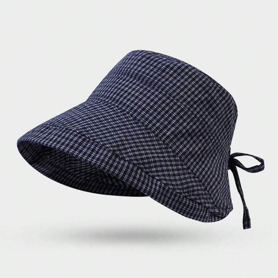 Topi Bucket Tipis untuk Wanita, Topi Bucket Kasual Musim Panas dengan Tepi Gulung Motif Kotak-kotak untuk Belanja Musim Panas, Topi Tanpa Bingkai Warna Polos - Topi Nelayan Wanita - View 1