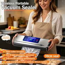 JFBONIN Selladora al vacío portátil de 30cm con pantalla digital, adecuada para modos de alimentos húmedos/secos, ideal para cocinar, acampar y catering, sellado rápido para la conservación de alimentos, adecuada para aperitivos, carnes, frutas, verduras, diseño que ahorra espacio 827 - Negro - Ver 2