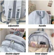 Cute Backpack With Charming Accessories, Casual And Stylish Everyday Bag, Simple Laptop Bag, Waterproof Travel Backpack, Suitable For Women (Blue) - Black - View 11