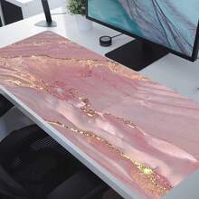 Pink Marble Pattern Gaming Mouse Pad, Gold Extended Desk Mat, Stitched Edge Design, Non-Slip Rubber Base, Suitable For Home Office Decor, Size 35.4x15.7 Inches, Ideal Gift For Men, Women, Friends, And Back To School Season. Gaming Mouse Pad, Desk Accessories, Office Supplies, Desk Accessories, Desk Mouse Pad. - Pink - View 6