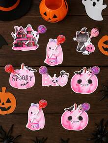 48pcs Pink Halloween Lollipop Decoration Cards, Cute Spooky Candy Toppers With Ghost, Cat And Pumpkin Patterns, Halloween Party Candy Packaging Labels, 2026 Halloween Decor, Holiday Crafts, Halloween Decoration, Halloween Party, Trick Or Treat Decoration - Multicolor - View 5