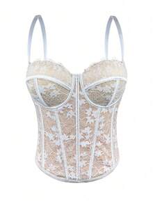 Women's Floral Lace Corset Camisole Top, Elegant And Sexy For Vacation And Casual Summer Wear, Black - 白杏底 - 查看 1