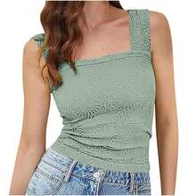 Women's Sleeveless Square Neck Jacquard Elastic Top Summer 2026 European-American - Purple - View 10