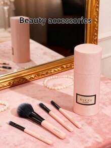 Elegantes süßes rosa Mode-Make-up-Pinselset mit tragbarem Aufbewahrungseimer, praktischer integrierter Aufbewahrungsbox, praktisches tägliches Reise-Beauty-Tool, luxuriöses kleines Geschenk für Make-up-Enthusiasten und Freunde GUCCI-GIFT-25 - Pink - Übersicht 1