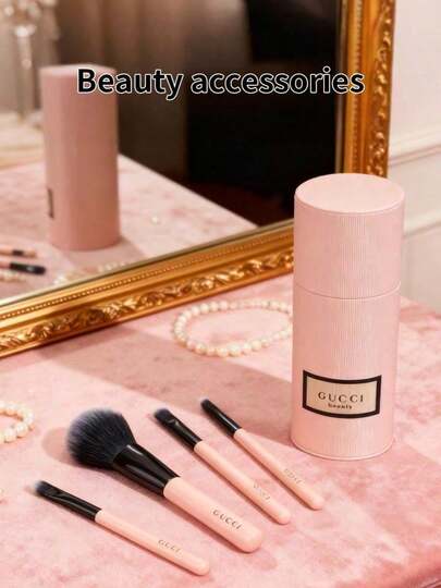 Elegant Sweet Pink Fashion Makeup Brush Set With Portable Storage Bucket Convenient Integrated Storage Box Practical Daily Travel Beauty Tool Luxury Small Gift For Makeup Enthusiast Friends GUCCI-GIFT-25