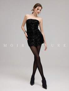 MOIRÉALLURE 1pc Solid Color Suitable For Daily Life Basic Tights - Black - View 3