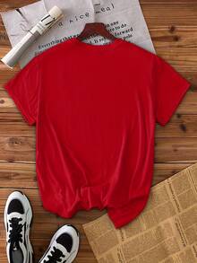 dos y la frase "Feliz Año Nuevo", de manga corta y cuello redondo, ropa informal para fiestas, lavable a máquina, ropa para celebraciones navideñas, regalo para fiestas familiares 2026. FCV0 - Rojo - Ver 2